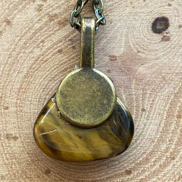 Small Tigers Eye Pendant Necklace with 30 in Antique Bronze Chain - Picture 3 of 4